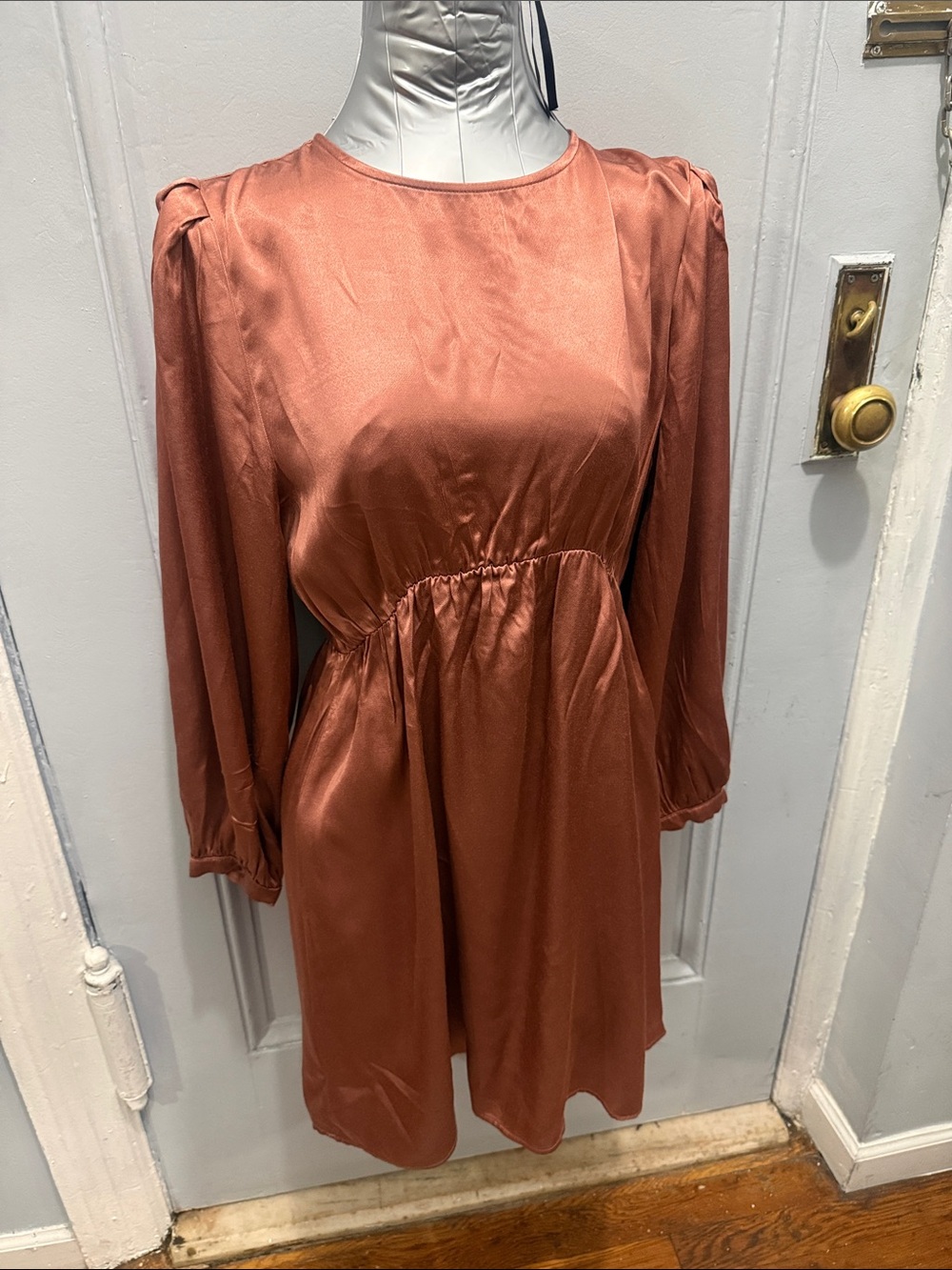 Zara Rust Satin Long Sleeve Mini Dress